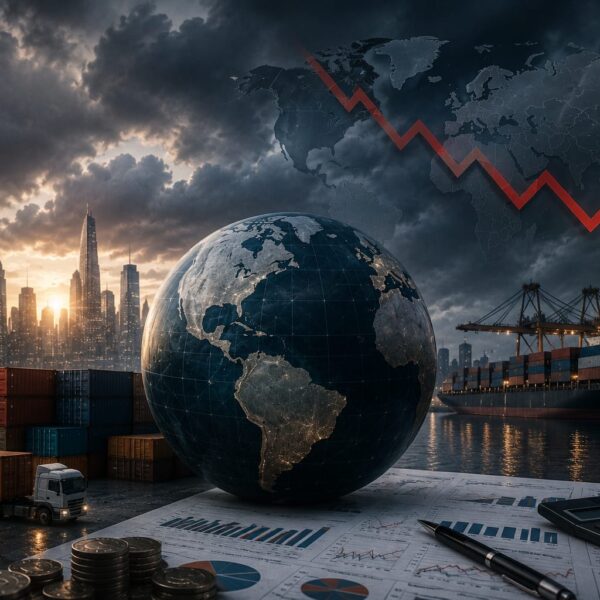 Global economy crisis and trade fragmentation illustration