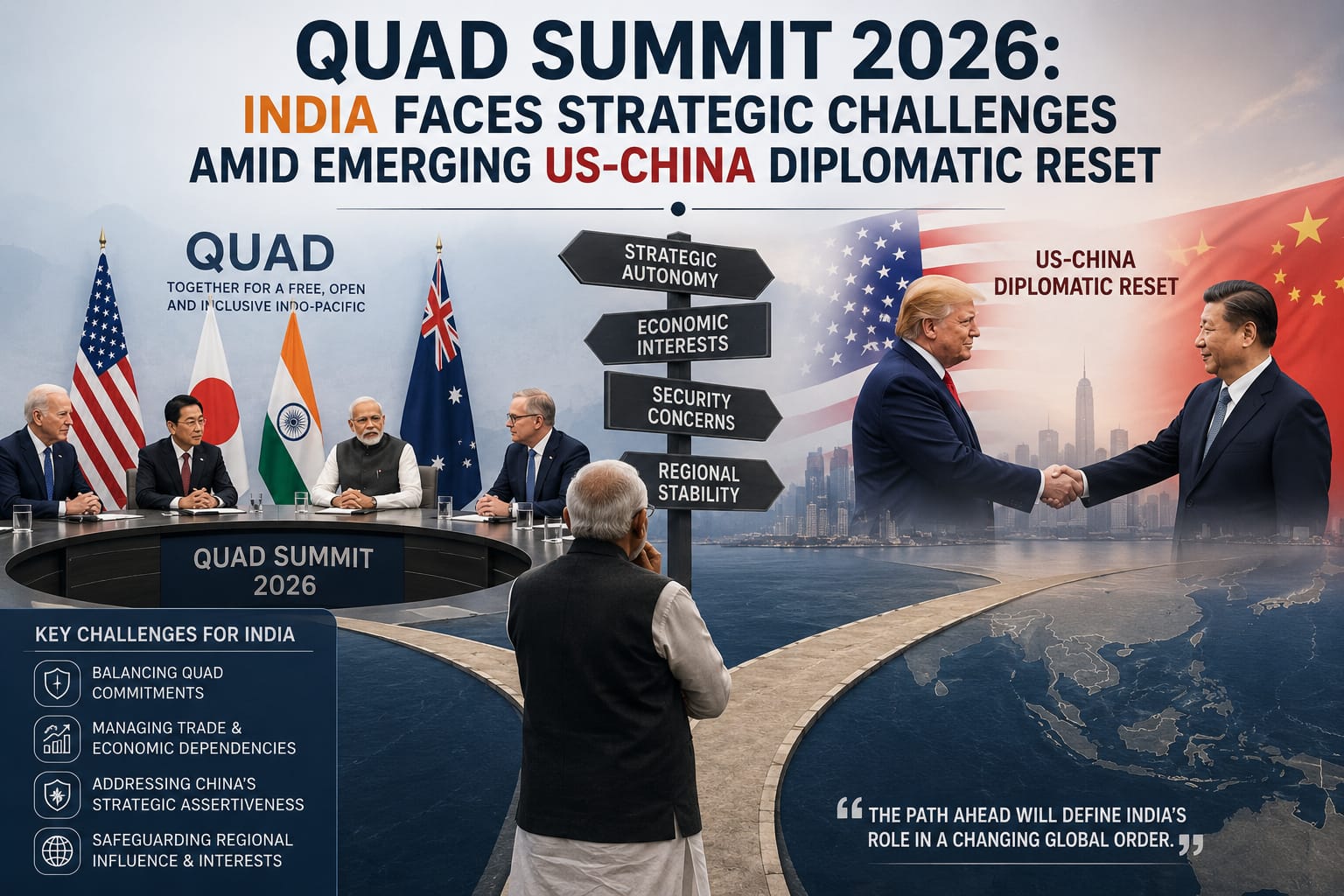 Quad Summit 2026 meetig discussing India US China diplomatic and stratigic challenges