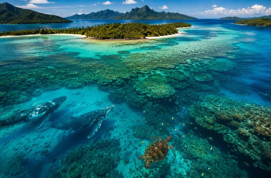 French Polynesia marine sancuary with coral reefs and protected ocean wildlife