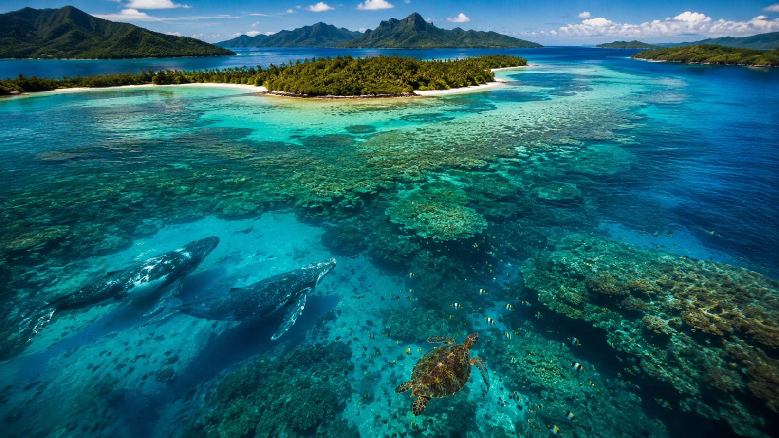 French Polynesia marine sancuary with coral reefs and protected ocean wildlife