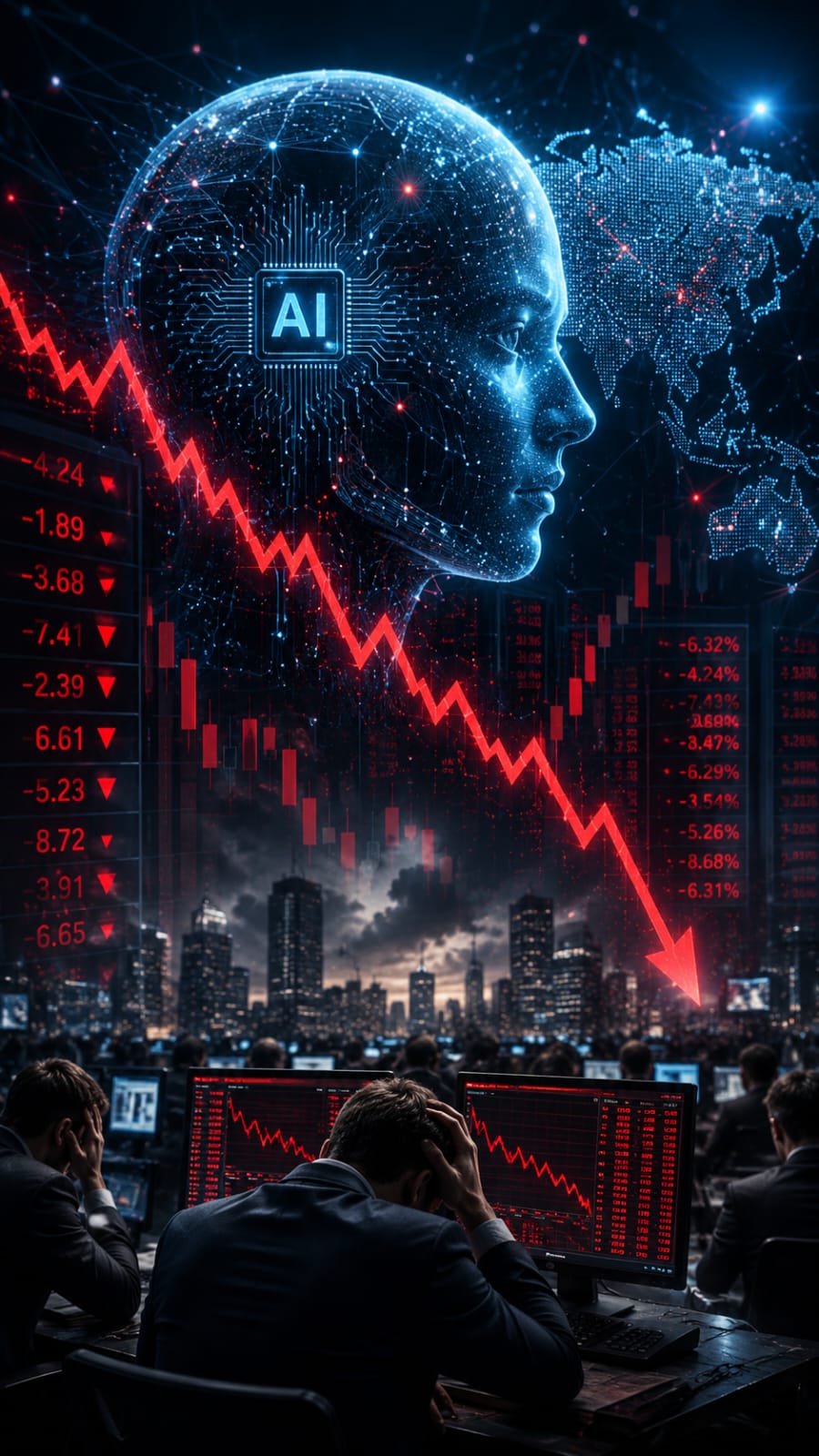 AI market crash causing aa global technology stock sell-off with falling stock charts