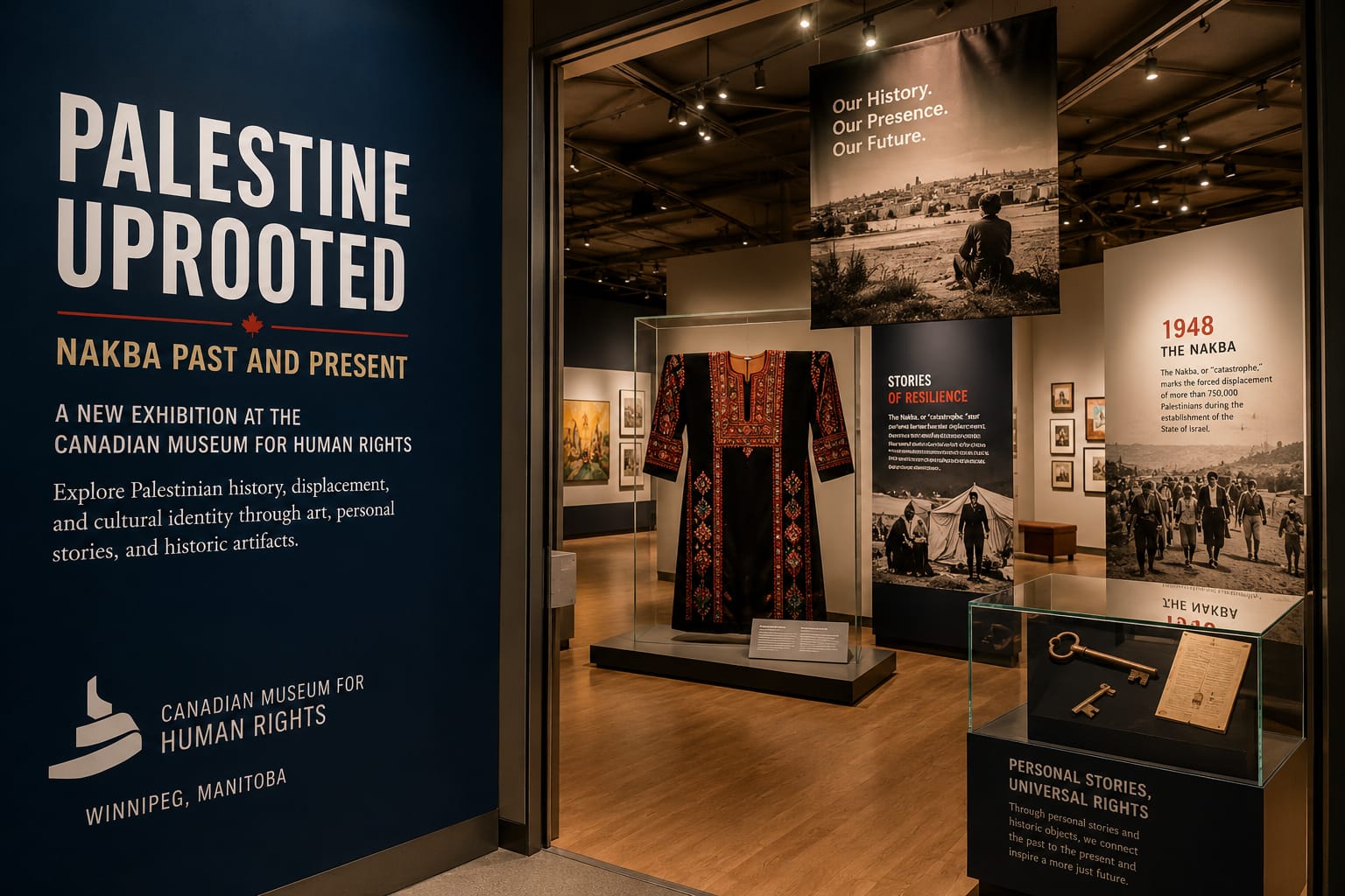 Palestine Uprooted exhibition at the Canandian Museum for Human Rights Showcasing Palestinian history and culture