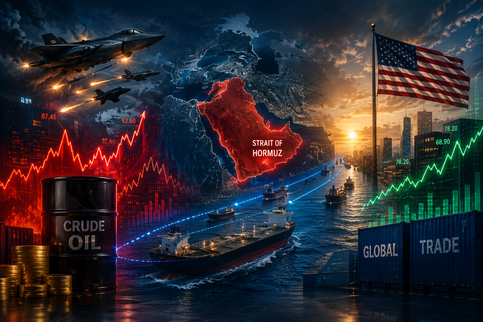 Global financial markets reacting to Middle East tensions and rising oil prices.