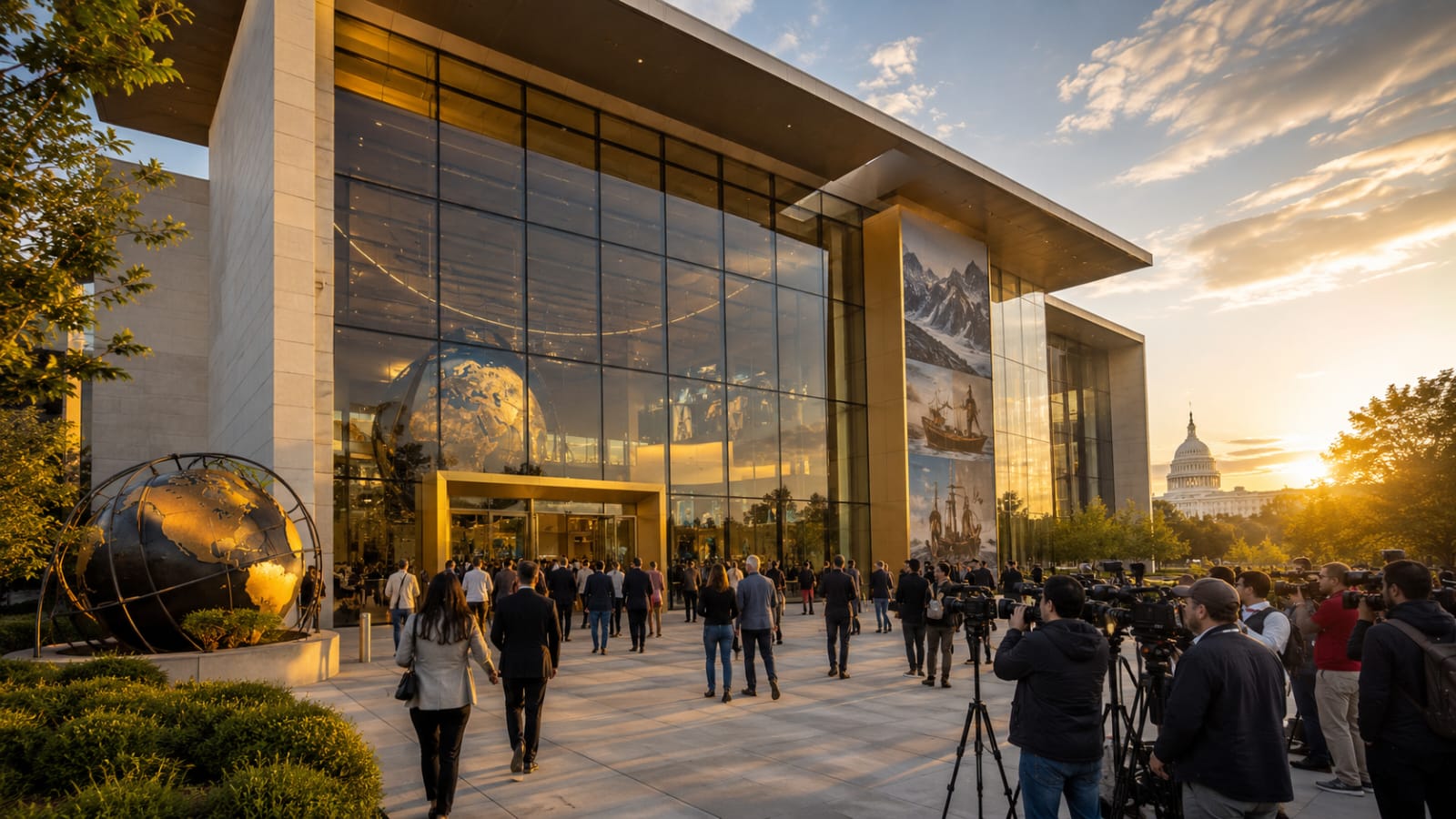 National Geographic Museum of Exploration opening in Washington DC with modern architecture and visitors.